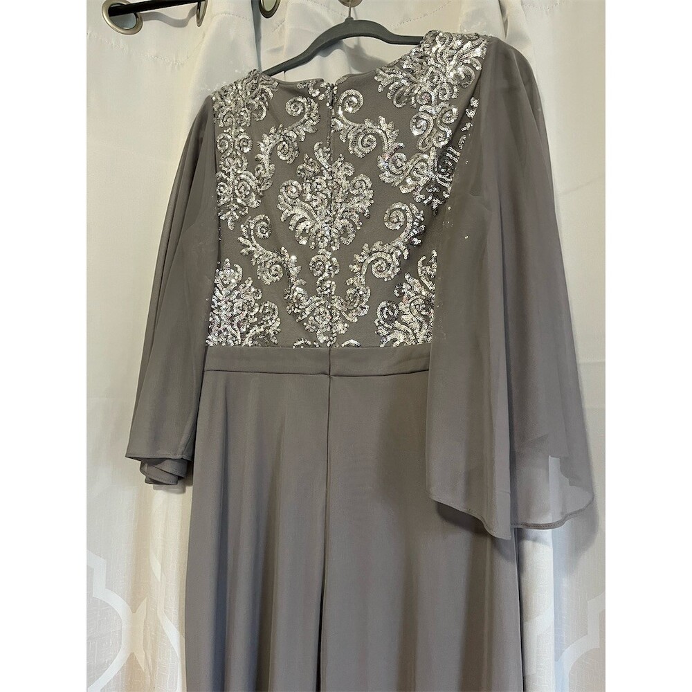 R&10 Richards Jumpsuit Womens Size 10 Gray Sequin Bodice Cape Wide-Leg - Picture 2 of 5